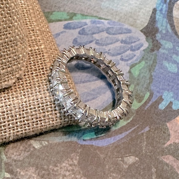 CZ Princess Cut Eternity Band Ring SZ 5 3/4 Josie Park Lane Jewelry Silver Tone - Picture 3 of 7
